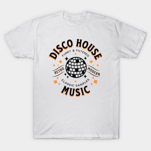 DISCO HOUSE  - Retro Modern Disco Ball (Black/Orange) T-Shirt